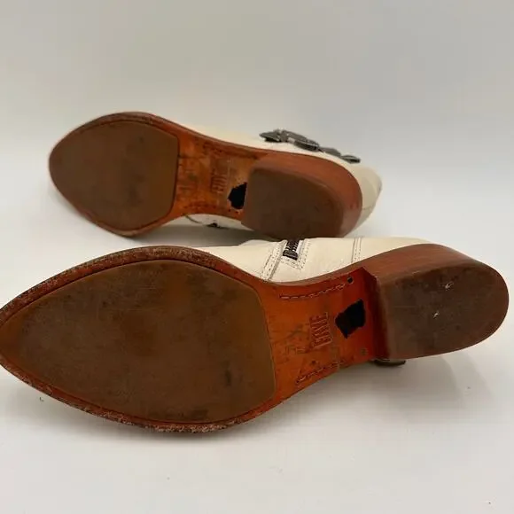 Frye Cream Ankle Boots with Silver Buckles - Picture 4 of 11